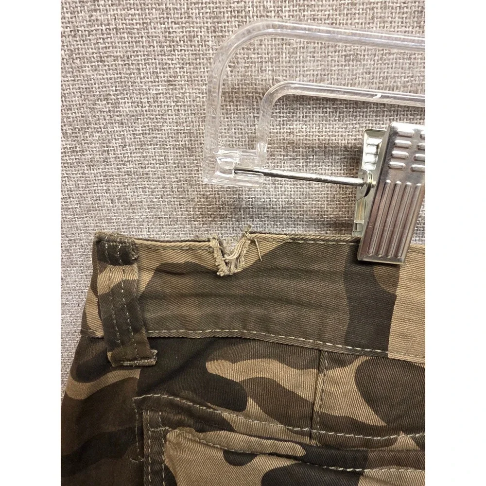 Mens Camo Cargo Shorts Size 38 Green Brown Woodland Camouflage Cotton Utility
